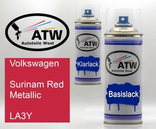 Volkswagen, Surinam Red Metallic, LA3Y: 400ml Sprühdose + 400ml Klarlack - Set, von ATW Autoteile West.